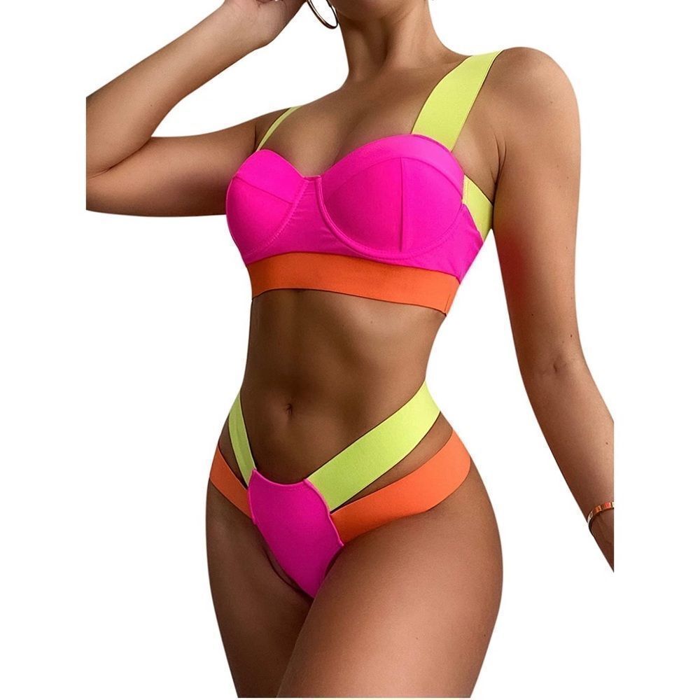 Women’s Sexy Neon Patchwork Bikini Push-up Swimsuit